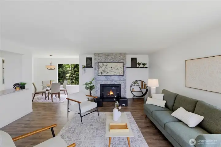Gas fireplace with custom tile surround