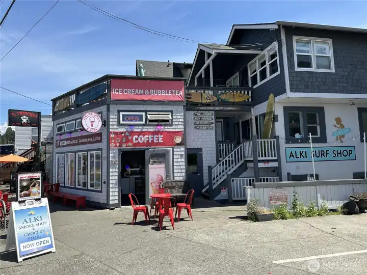 Enjoy the Alki Beach neighborhood, restaurants, coffee shops and beach access