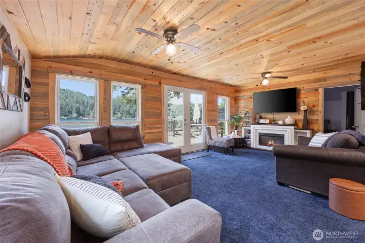 Electric fireplace and attached TV's included in personal staging price.