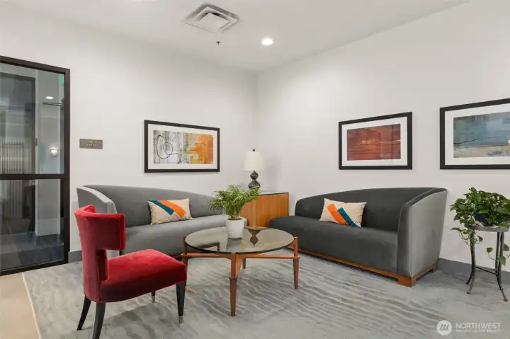 Main floor seating area in the mail room