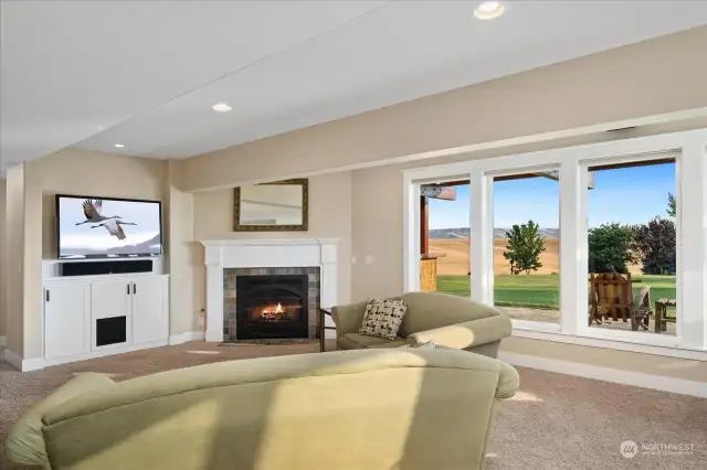 Lower floor - living room with 2nd gas fireplace and great views