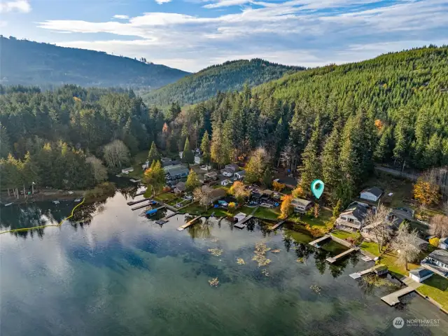 Aerial view of home and neighbors.