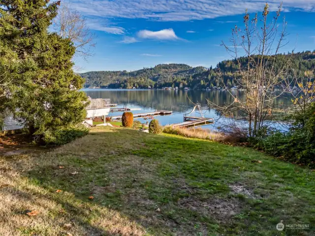 Property comprised of two 50 ft waterfront lots.  This is second lot view up the lake.