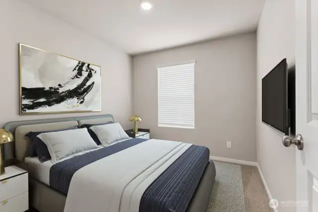 Guest Bedroom. Photos not of actual home. This is the same plan virtually staged. Plan, Colors, and options package may vary on actual home.