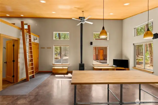 Living space, loft on upper left