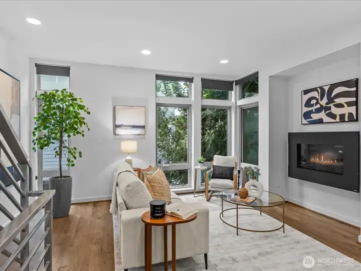 living room with gas fireplace