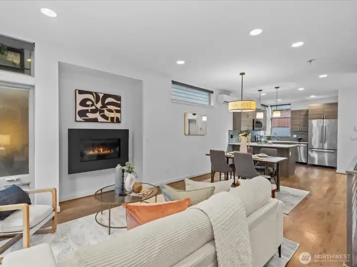 living room with gas fireplace