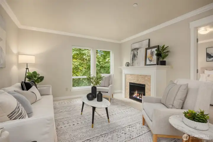 An electric fireplace is operate by remote control.