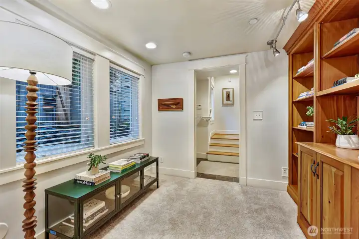 Entry-level third bedroom, per King Co Records.  Closet was removed for a built-in desk.  Abundant bookshelves.