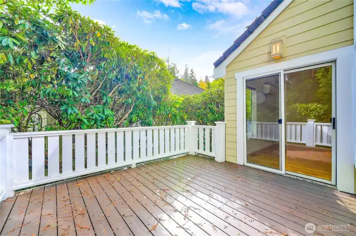 This wonderful, weather-resistant deck is your private oasis for outdoor entertainment and relaxation. Conveniently located off of the dining space, this space opens the outdoors to your lliving space.