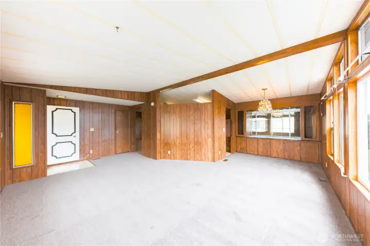 The dining room has built ins for extra storage and direct acess to the kitchen.
