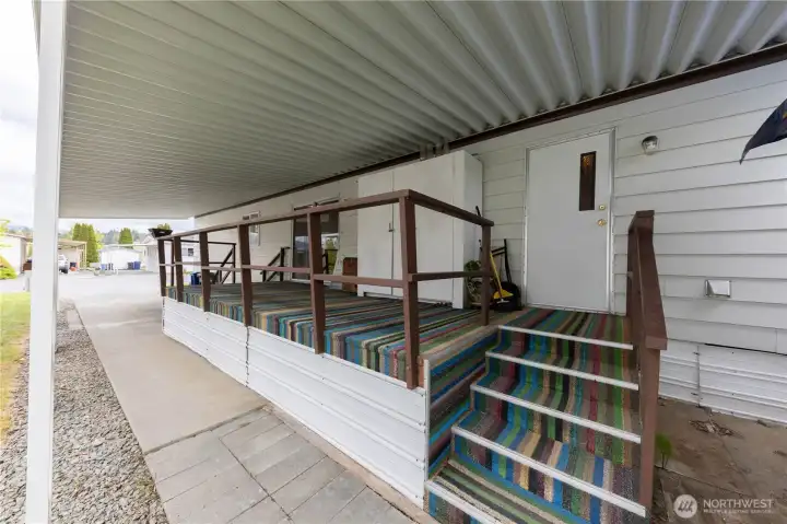 The covered deck, has additional storage.