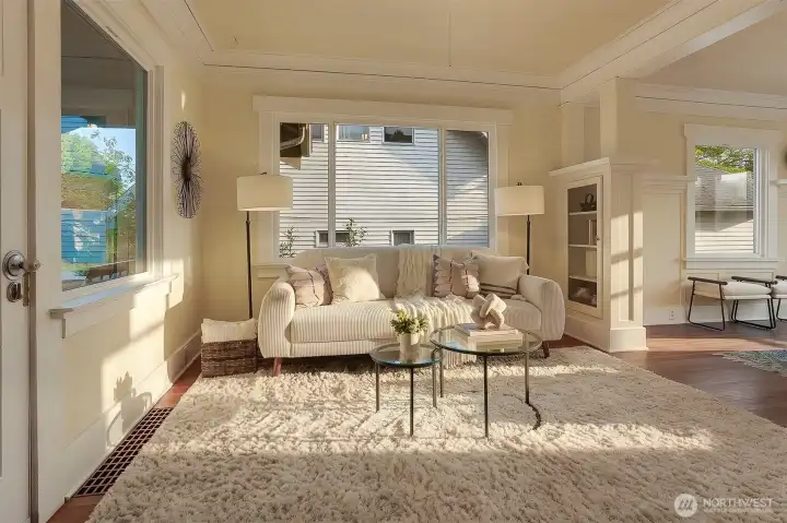 Sunny southwestern exposure highlighted with large double-pane windows.