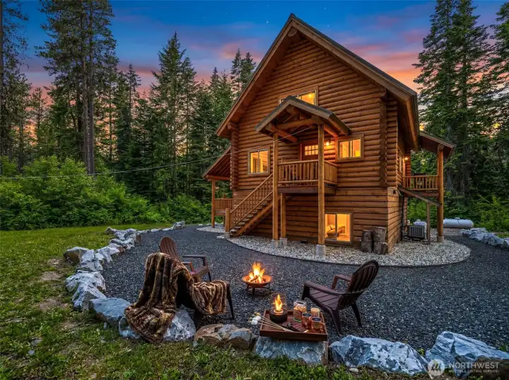Outdoor Fire Pit and Cabin Exterior