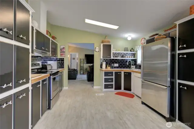 View of the kitchen when you enter from the side slider.