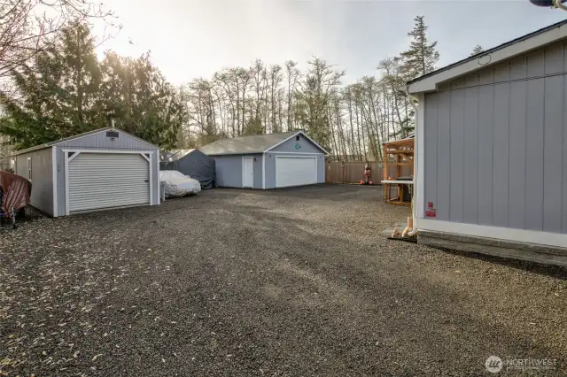 Going outside again, we will look into the storage shed with ADU, then the detached garage.