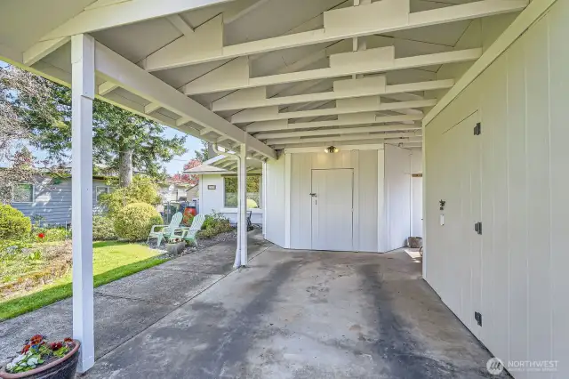 Lots of storage in the carport and planting workspace as well