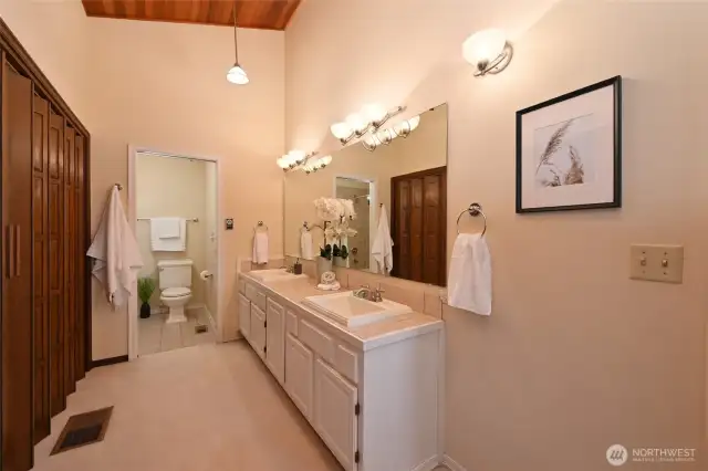 5-piece primary bath with access to walk-in closet.