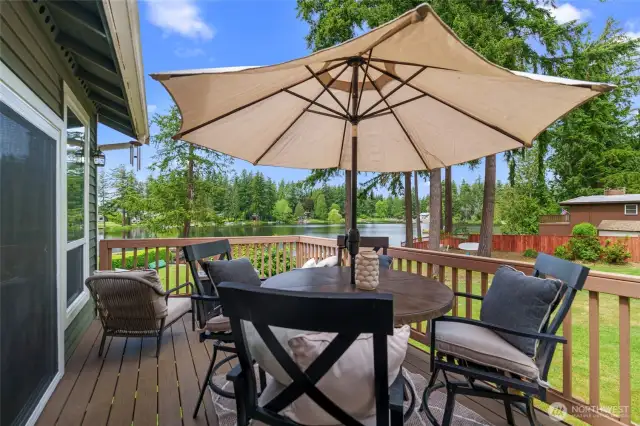 Enter deck from living room slider.  Just relax --No words necessary