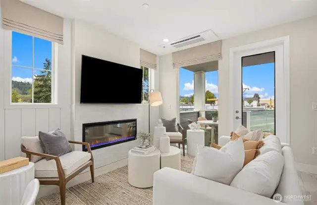 Model Home Gathering Room and Fireplace