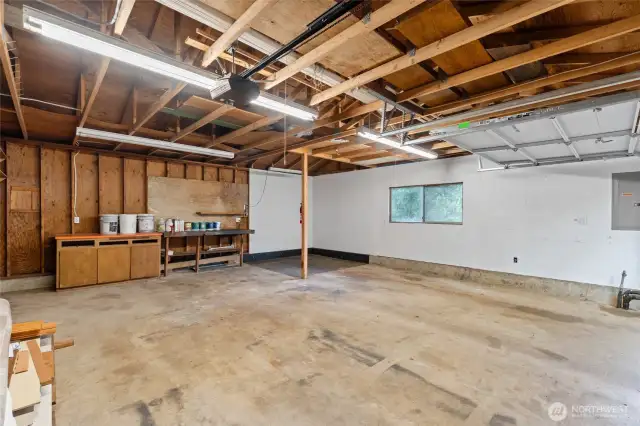 Second view of the inside of the detached 2 car garage/shop.