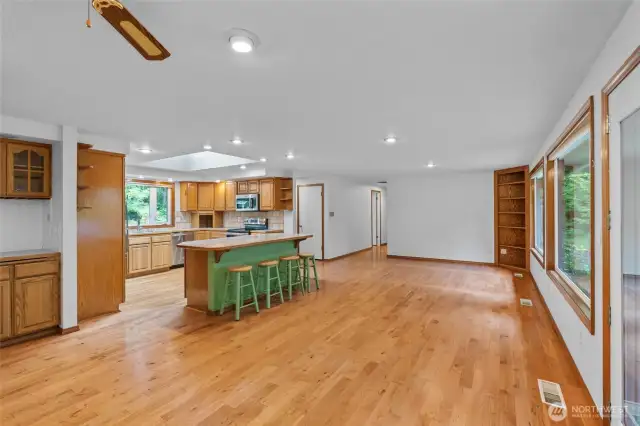 View from Dining area into living and kitchen.