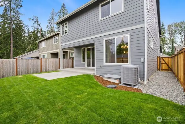 Backyards are fully fenced and landscaped. Photo from similar plan on different lot for reference only.  Actual home backs up to open space