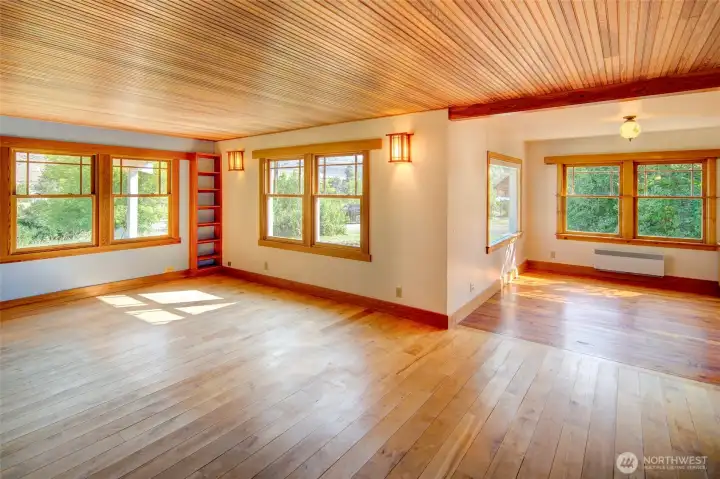 Living area to the left and dining area to the right