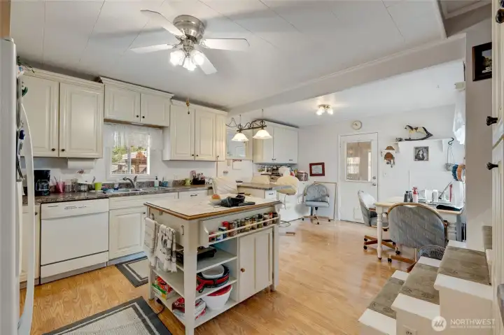 Updated cabinetry, spacious kitchen with room for a dining table.