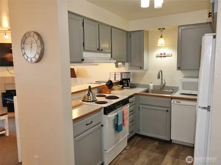 Cutely decorated kitchen.
