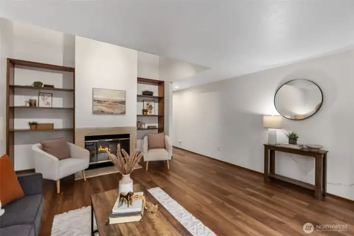 Warm wood burning fireplace