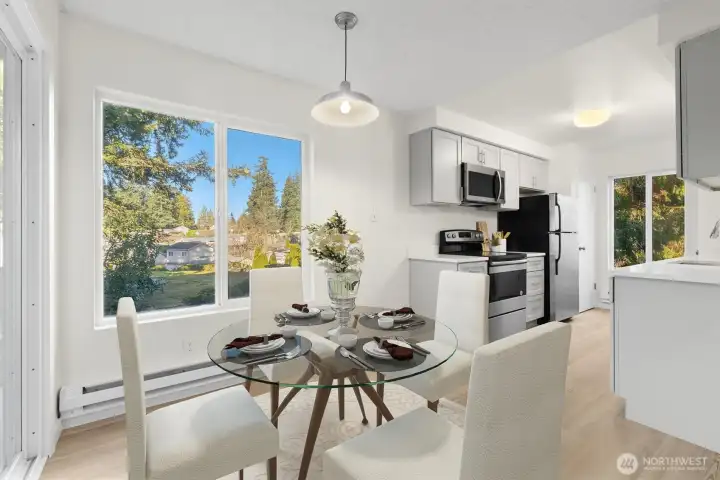 Virtually staged dining space.