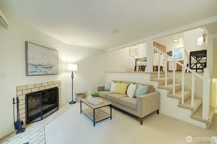 Cozy fireplace in spacious living room