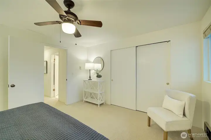 Ceiling fan and double closet!