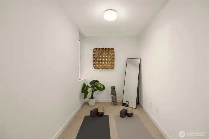 Bright and airy flex space—ideal for a home hobby room, gym, or quiet remote office. (photos are of model home, similar finishes & quality)