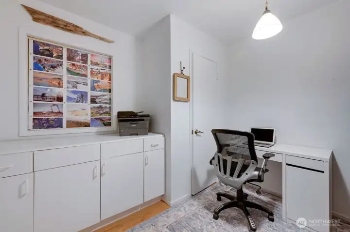 Office with a closet.