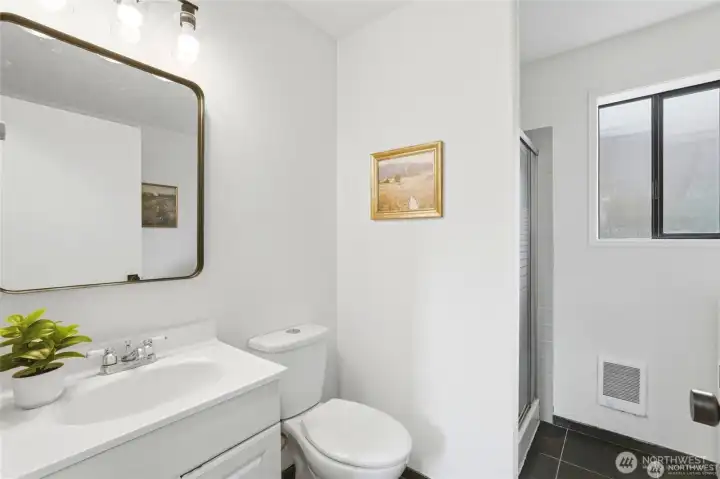3/4 bath on the lower level.