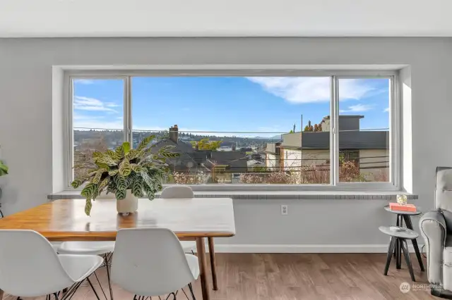 The views from the large, West-facing windows of Lake Union, the Olympic Mountains, and Gas Works Park.