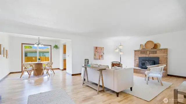 Refinished red oak hard wood floors that bring warmth and character into your home.