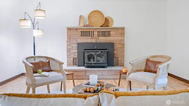 Wood burning fire place.