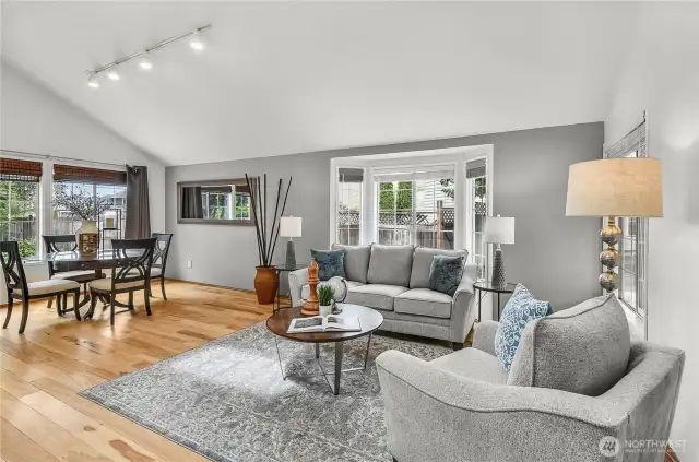 Lots of natural light streams into the many windows.