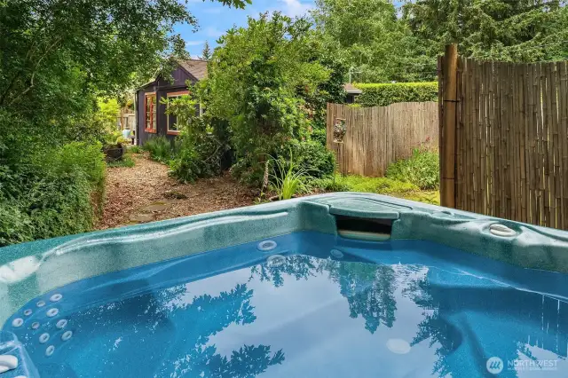 The hot tub will soak all your cares away! Easy access from either home yet feels very private.