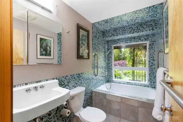 Tub for two! This double and deep soaking tub are dreamy! This is a full bathroom, and also has radiant floor heat.