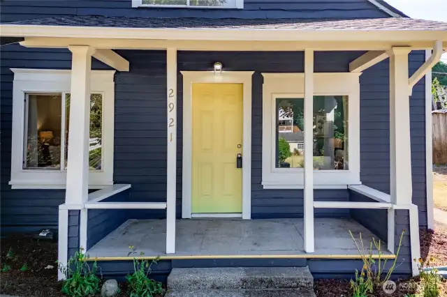 Shaded and dry entryway.