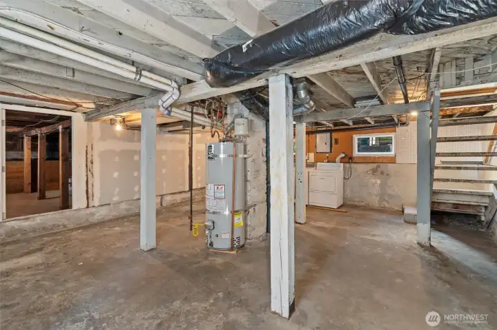Unfinished basement, with livable ceiling height.