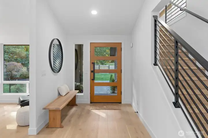 entry area, metal railings to go upstairs