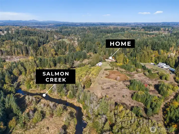 Another aerial view of Salmon Creek and the property