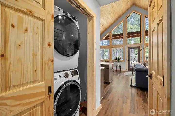 Cleverly tucked in the hallway, the laundry closet offers a convenient, space-saving feature for everyday living.