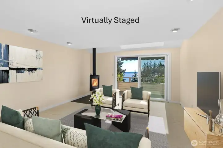 Gather around the sleek propane fireplace or step out onto one of three view decks — complete with a retractable awning that keeps the afternoon sun perfectly at bay.