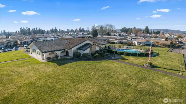 Aerial view of office/ pool